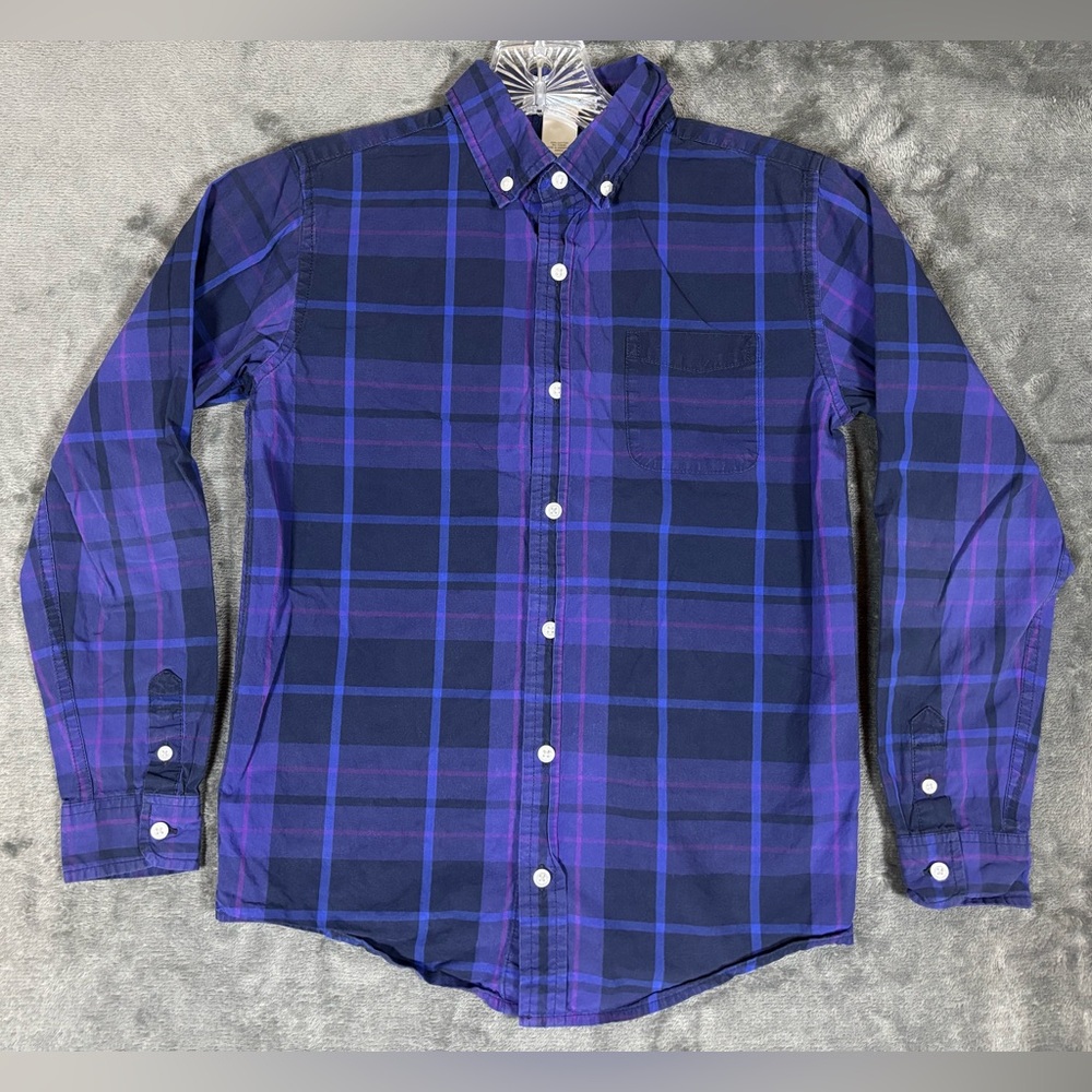 Janie and Jack Boys Button Up Plaid Blue/Purple Long Sleeve Shirt Size 10
